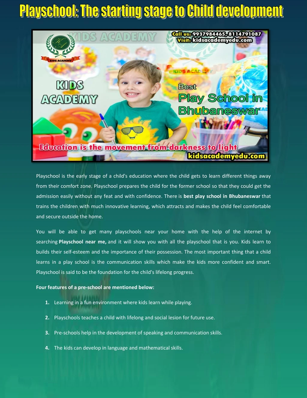 playschool is the early stage of a child