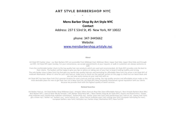 Mens Barber Shop By Art Style NYC