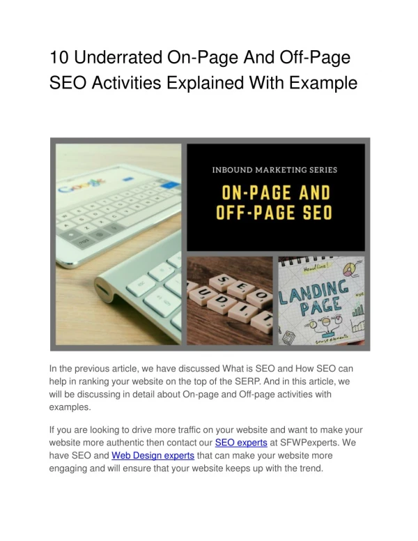 10 Underrated On-Page And Off-Page SEO Activities Explained With Example