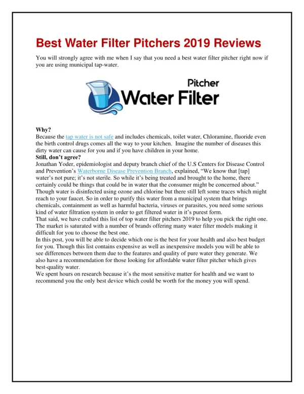 best water filter pitchers 2019 reviews