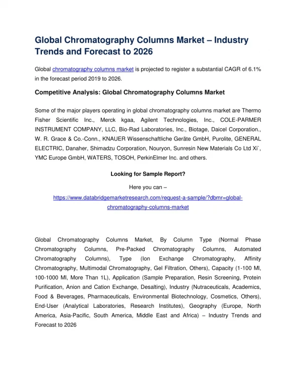 Global Chromatography Columns Market