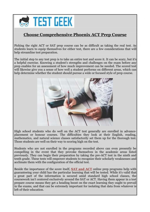 Choose Comprehensive Phoenix ACT Prep Course