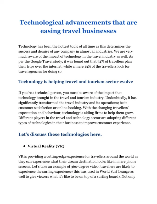 Technological advancements that are easing travel businesses
