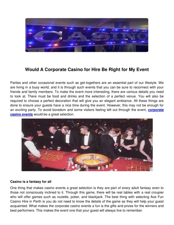 Would A Corporate Casino for Hire Be Right for My Event