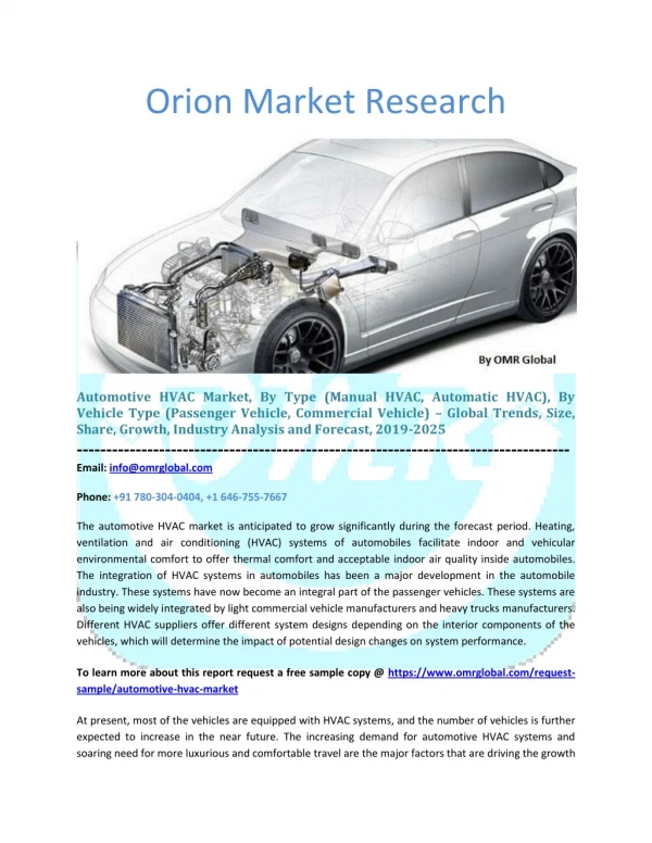 Automotive HVAC Market Size, Share, Analysis & Forecast, 2019-2025