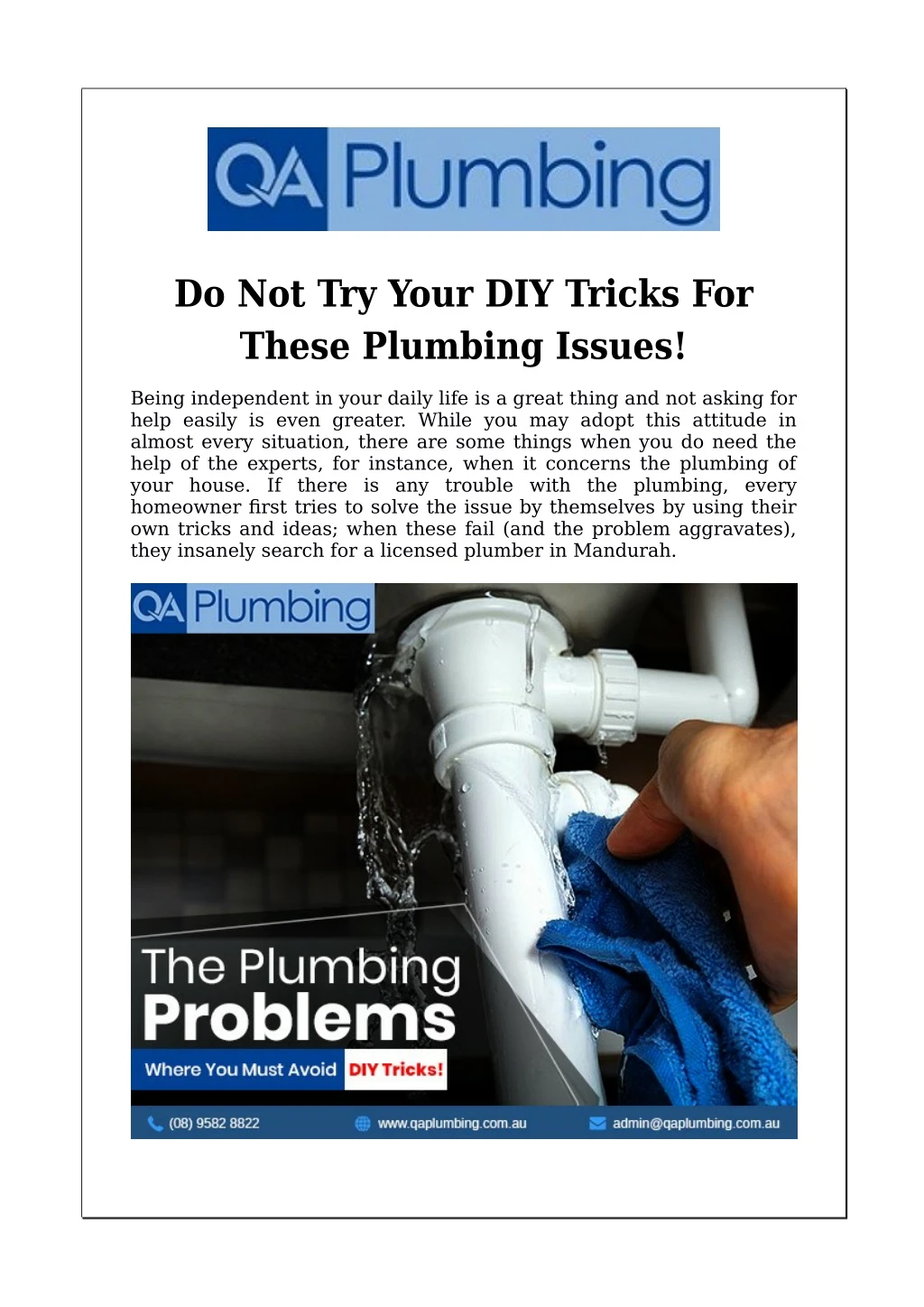 do not try your diy tricks for these plumbing
