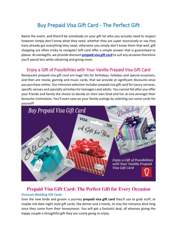 Buy Prepaid Visa Gift Card - The Perfect Gift