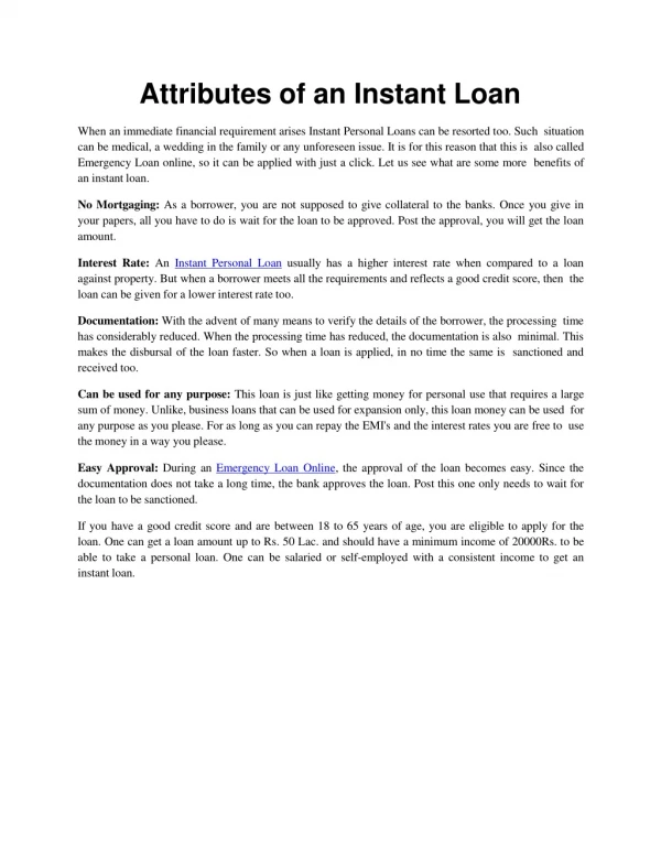 attributes of an instant loan