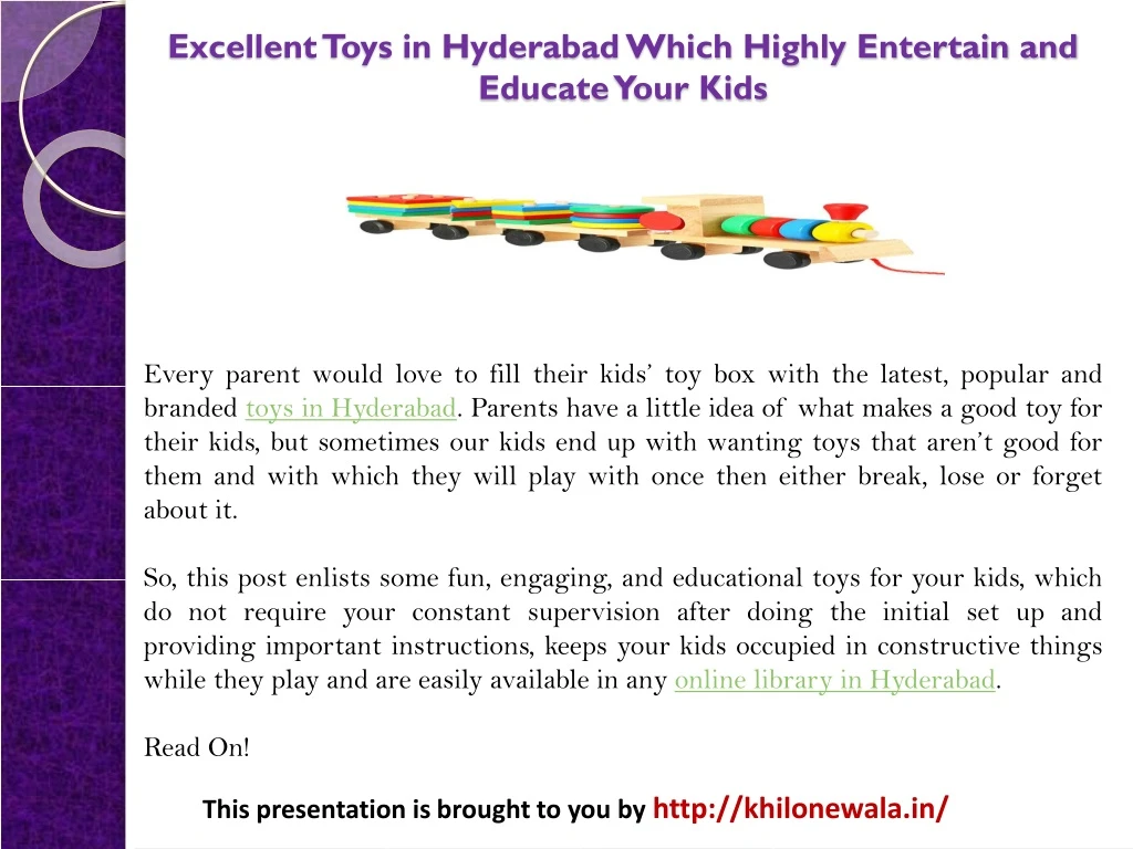 excellent toys in hyderabad which highly entertain and educate your kids