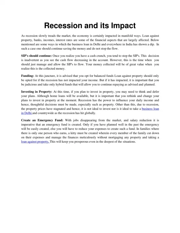 recession and its impact