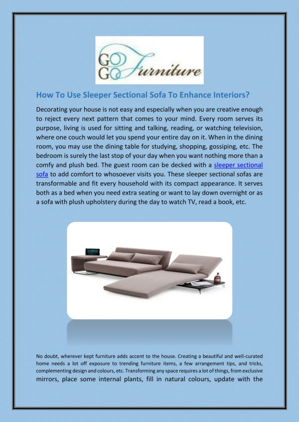 How To Use Sleeper Sectional Sofa To Enhance Interiors?