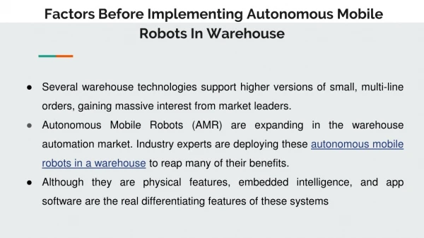 Consider These Factors Before Implementing Autonomous Mobile Robots In Warehouse