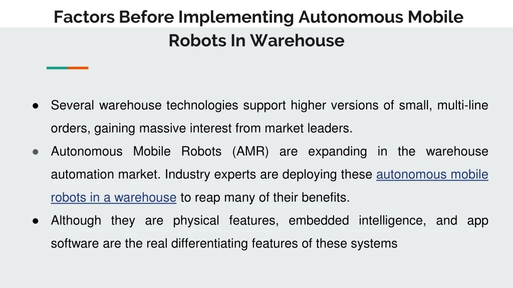 factors before implementing autonomous mobile robots in warehouse