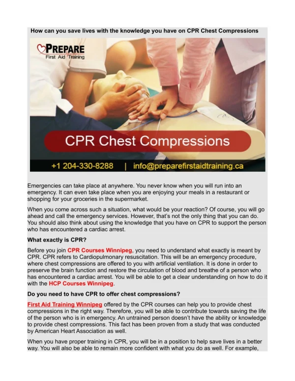 how can you save lives with the knowledge
