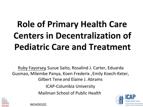 Role of Primary Health Care Centers in Decentralization of Pediatric Care and Treatment