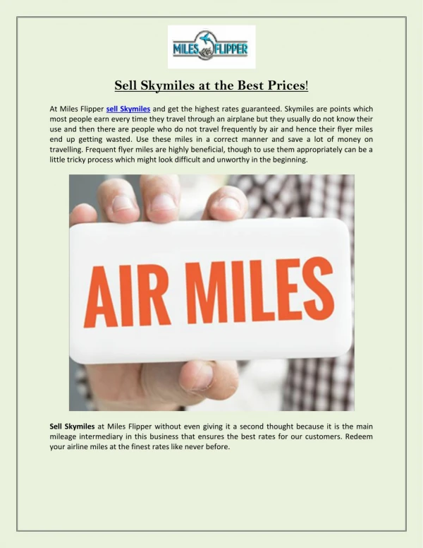 Sell Skymiles at the Best Prices!