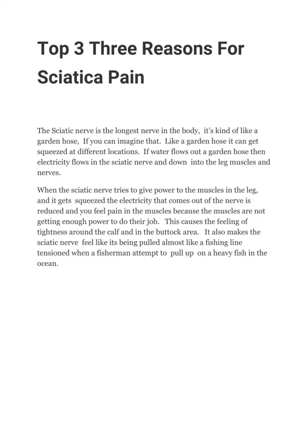 Top 3 Three Reasons For Sciatica Pain
