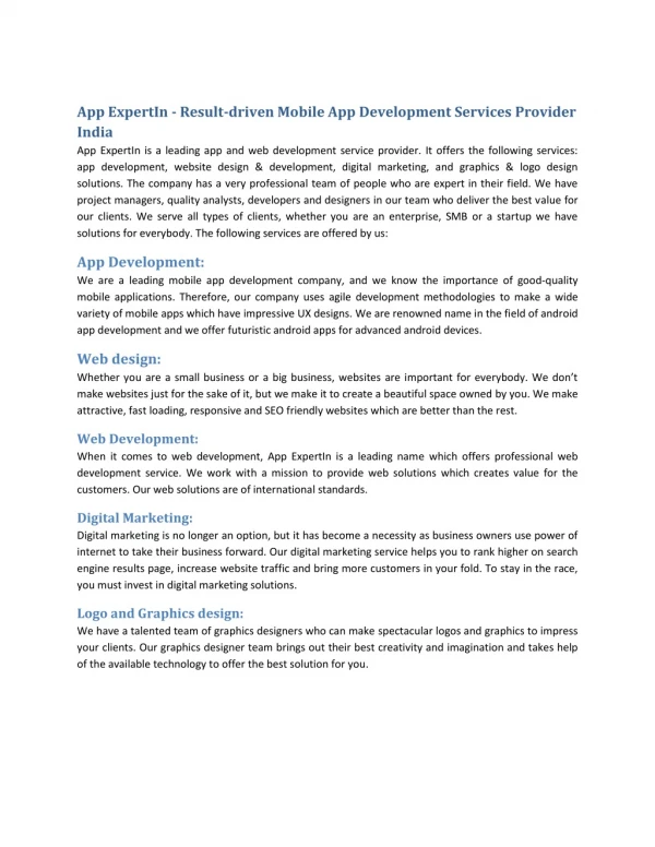 App ExpertIn - Result-driven Mobile App Development Services Provider India