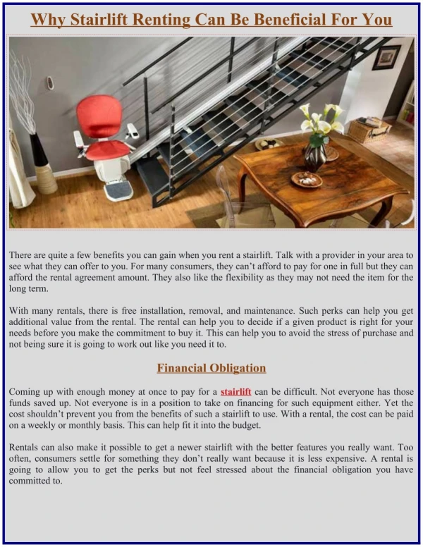 why stairlift renting can be beneficial for you