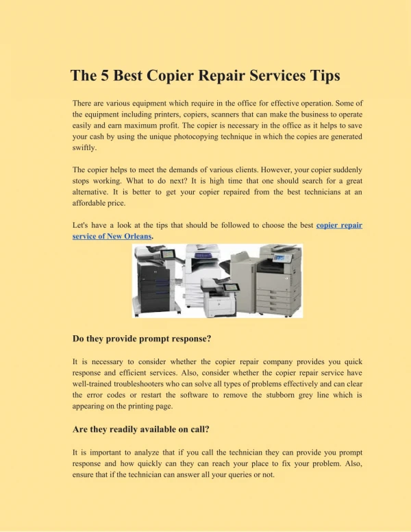 Copier Repair - Copier Service of New Orleans