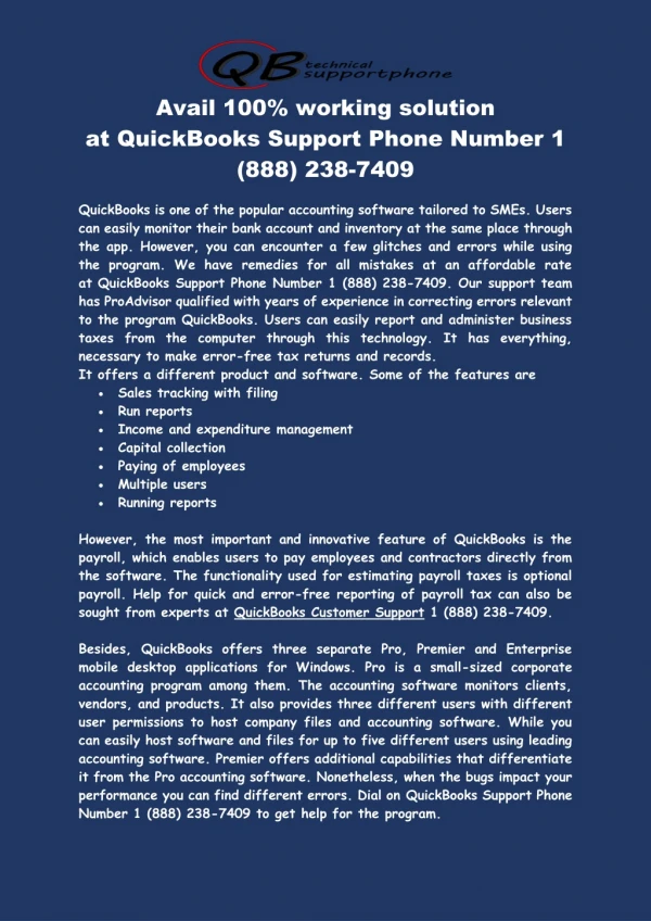 QuickBooks Support Phone Number 1 (888) 238-7409