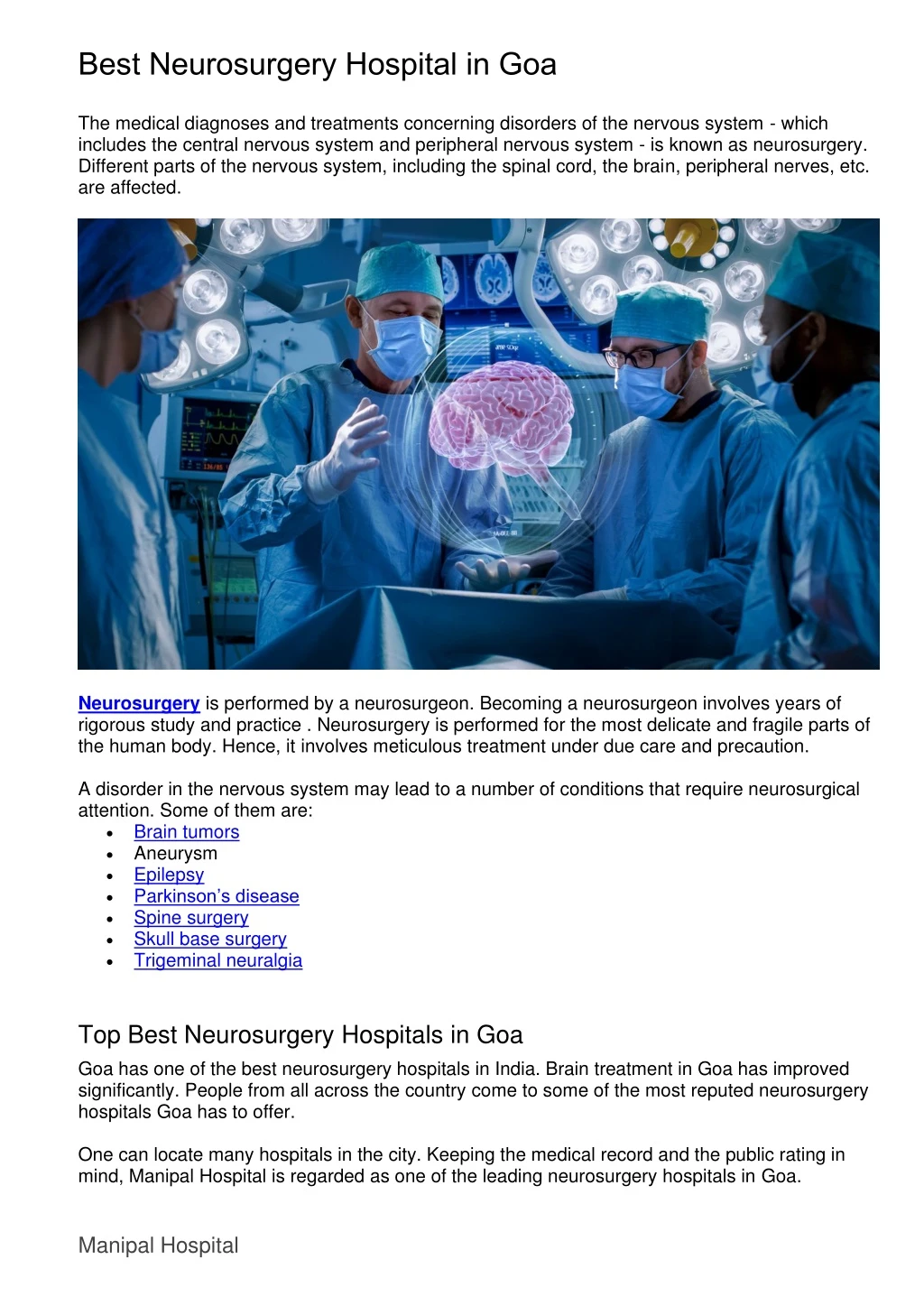 best neurosurgery hospital in goa the medical