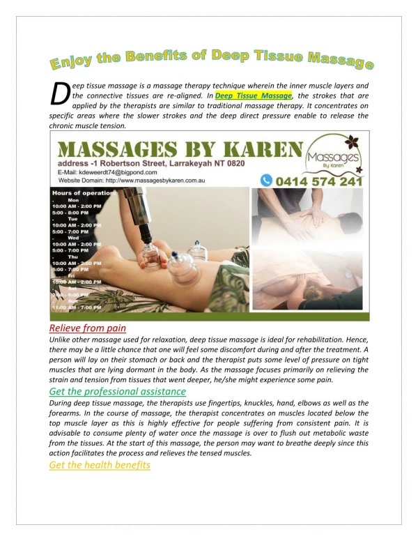 Enjoy the Benefits of Deep Tissue Massage