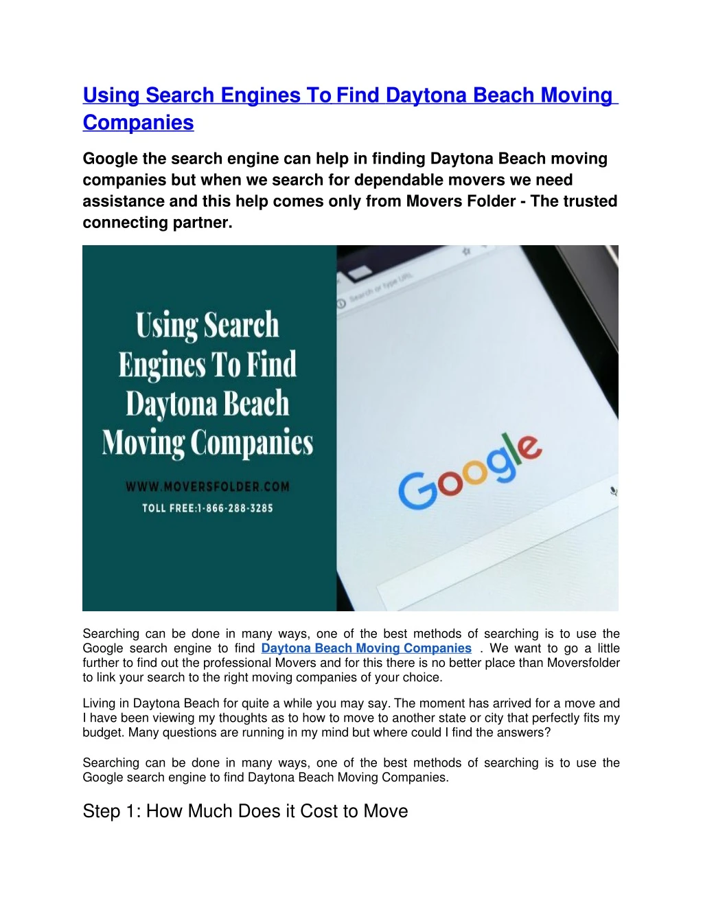 using search engines to find daytona beach moving