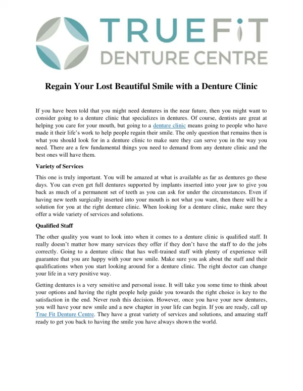 Regain Your Lost Beautiful Smile with a Denture Clinic