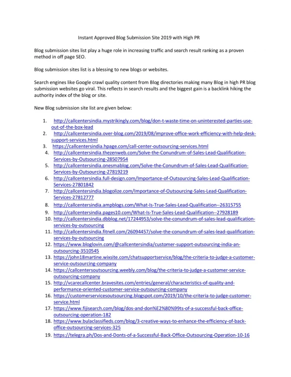 instant approved blog submission site 2019 with