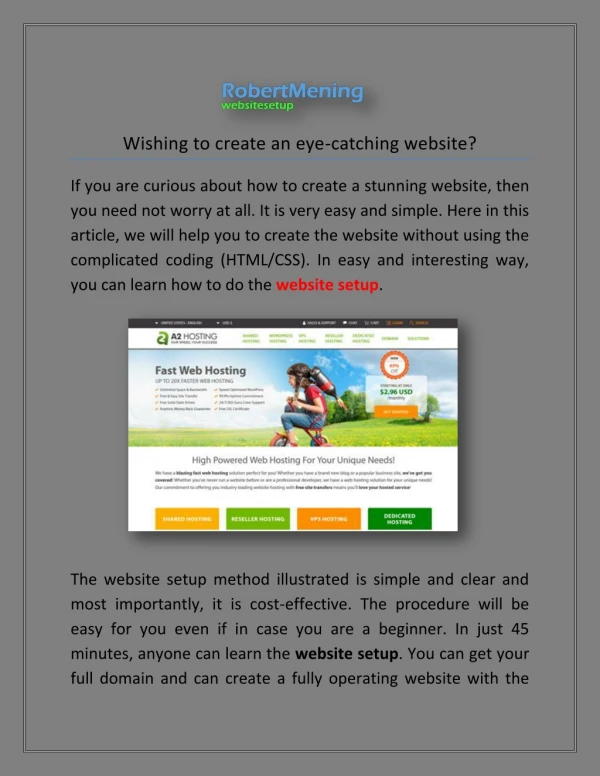 wishing to create an eye catching website