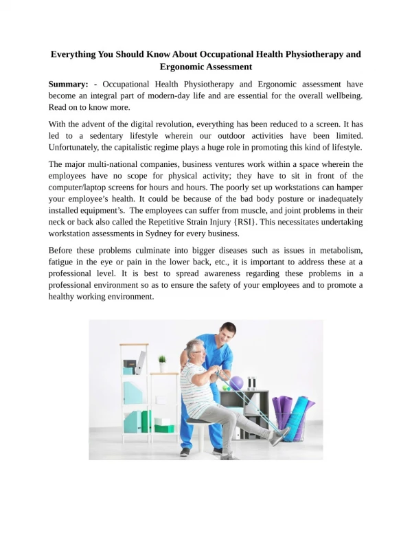 Everything You Should Know About Occupational Health Physiotherapy and Ergonomic Assessment