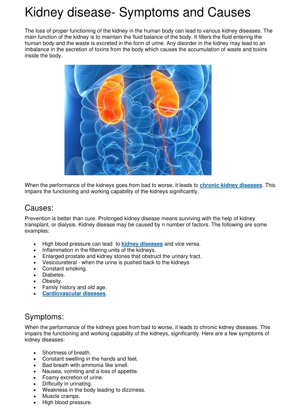 kidney disease symptoms and causes the loss