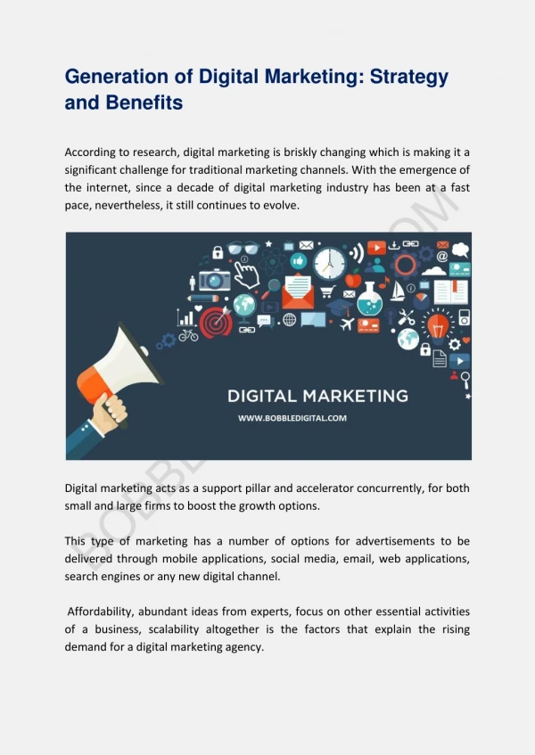 Generation of Digital Marketing: Strategy and Benefits