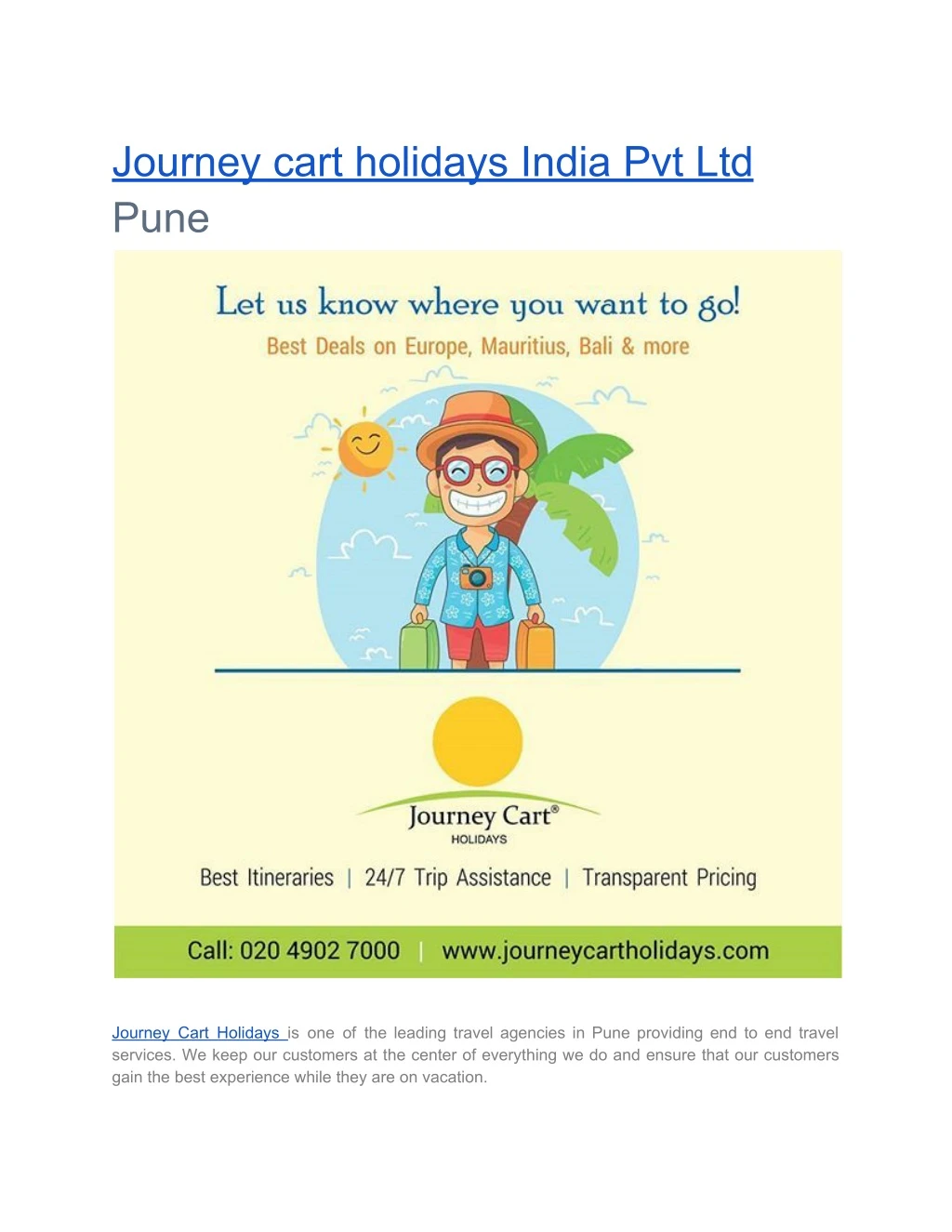 journey cart holidays india pvt ltd pune