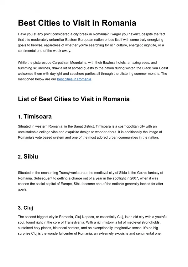 best cities to visit in romania