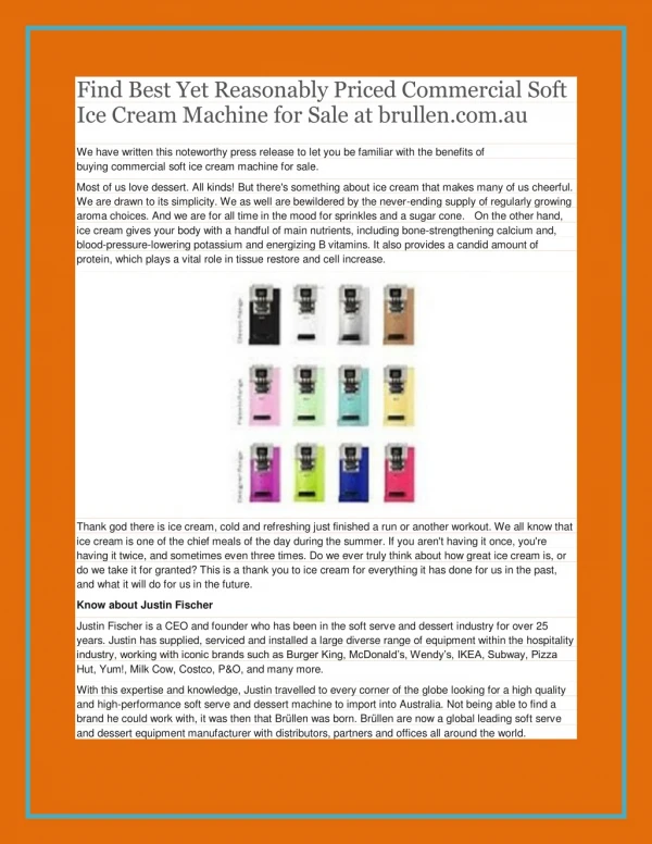 Find Best Yet Reasonably Priced Commercial Soft Ice Cream Machine for Sale at brullen.com.au