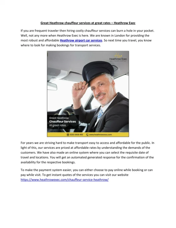 Great Heathrow chauffeur services at great rates – Heathrow Exec