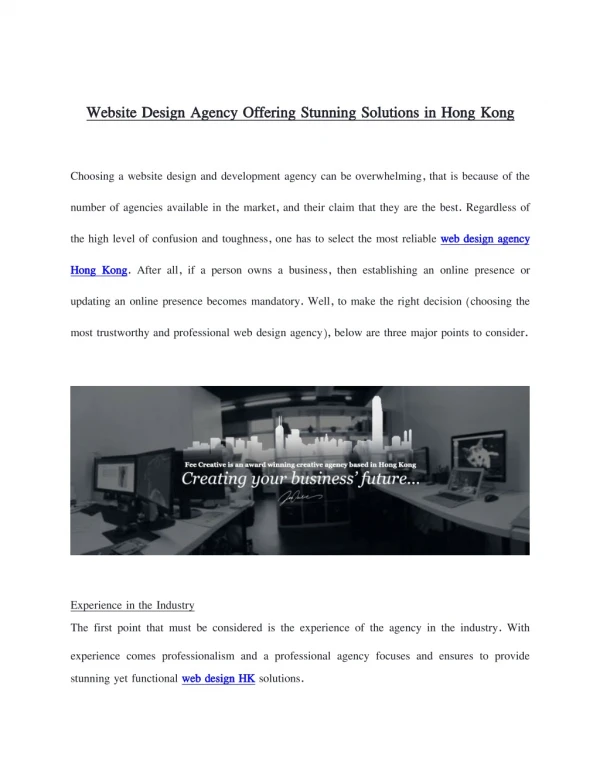 Website Design Agency Offering Stunning Solutions in Hong Kong