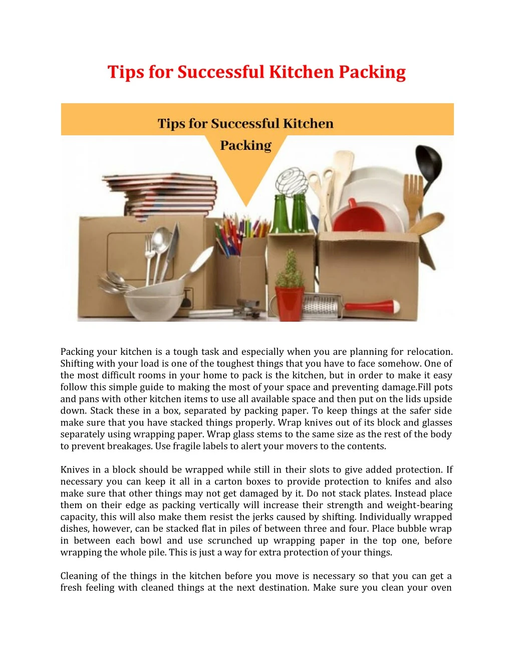 tips for successful kitchen packing