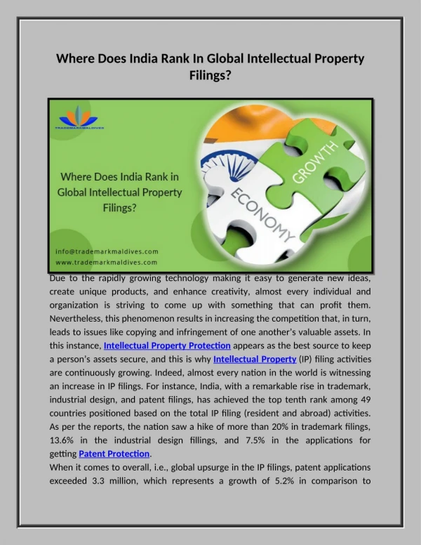 PPT - Where Does India Rank In Global Intellectual Property Filings ...