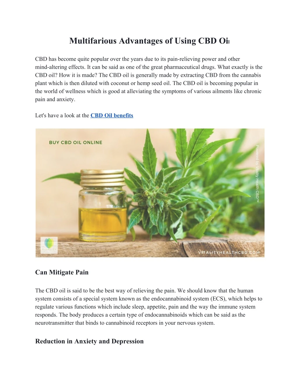 multifarious advantages of using cbd oi l