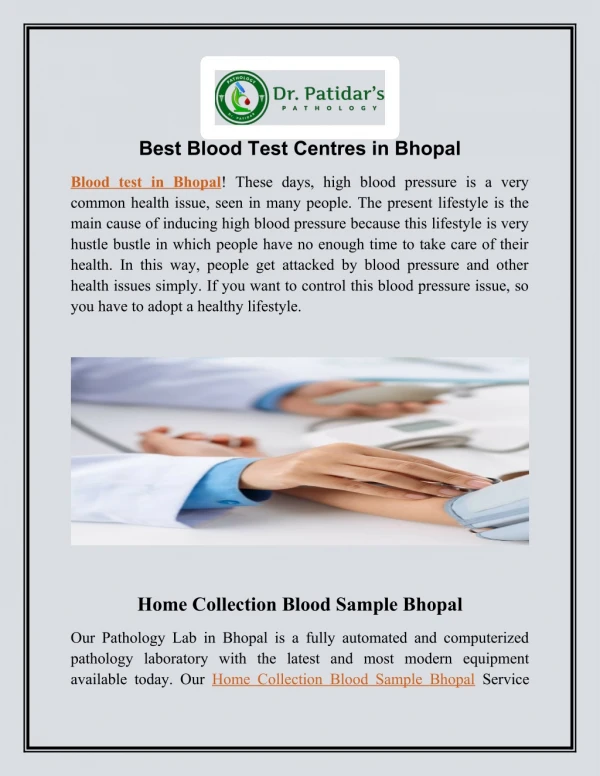Best Blood Test Centres in Bhopal