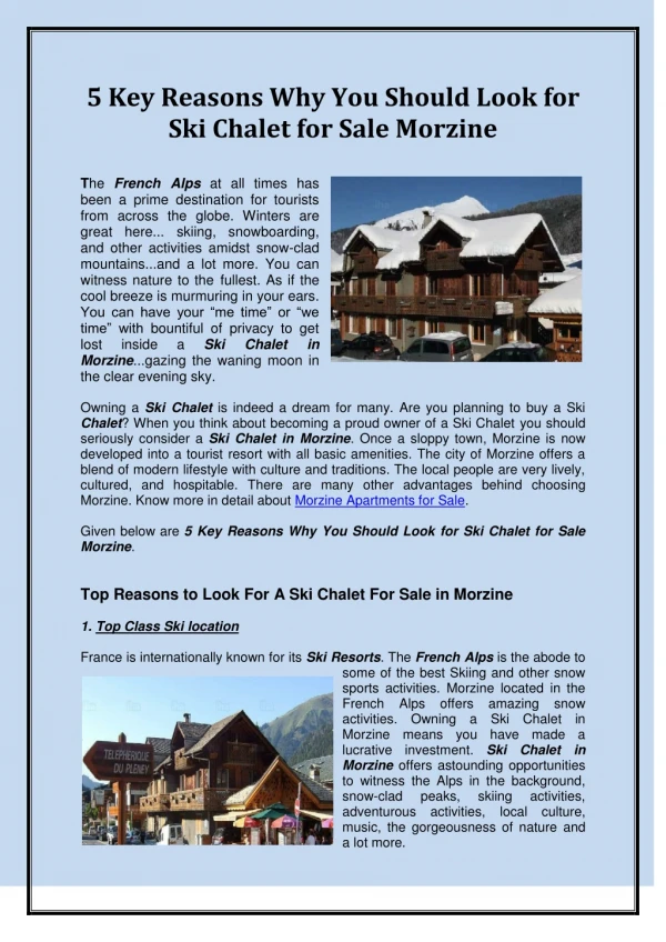 5 Key Reasons Why You Should Look for Ski Chalet for Sale Morzine