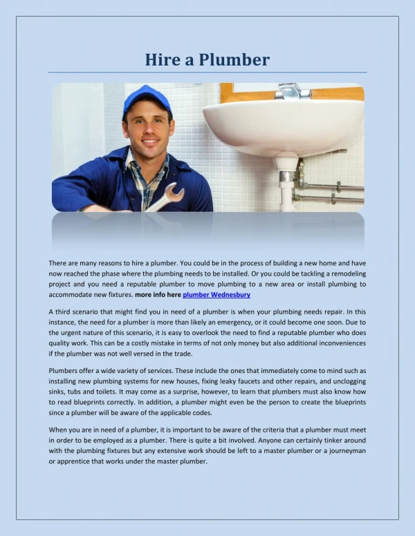 plumber Wednesbury