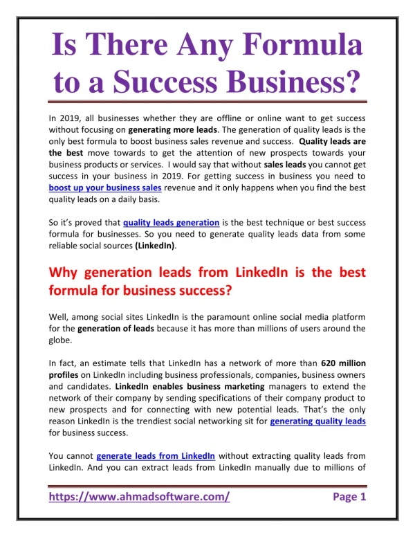 is there any formula to a success business
