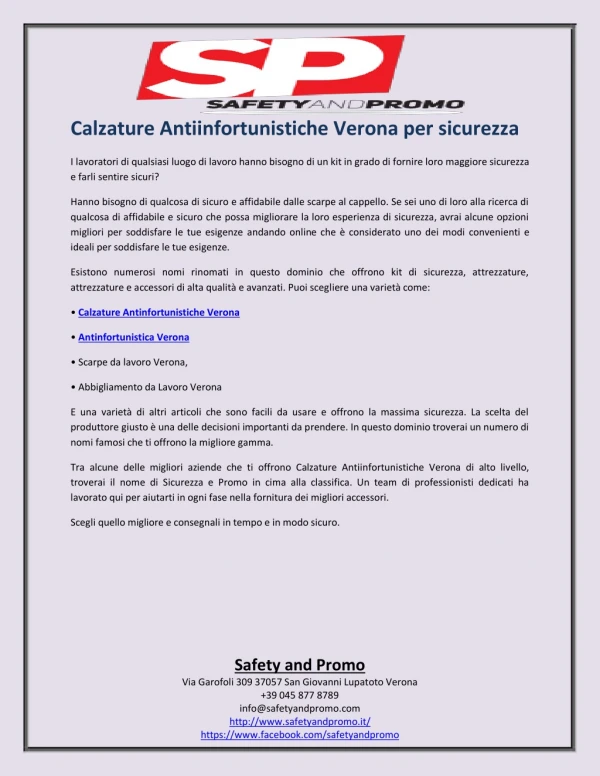 Calzature Antiinfortunistiche Verona per sicurezza