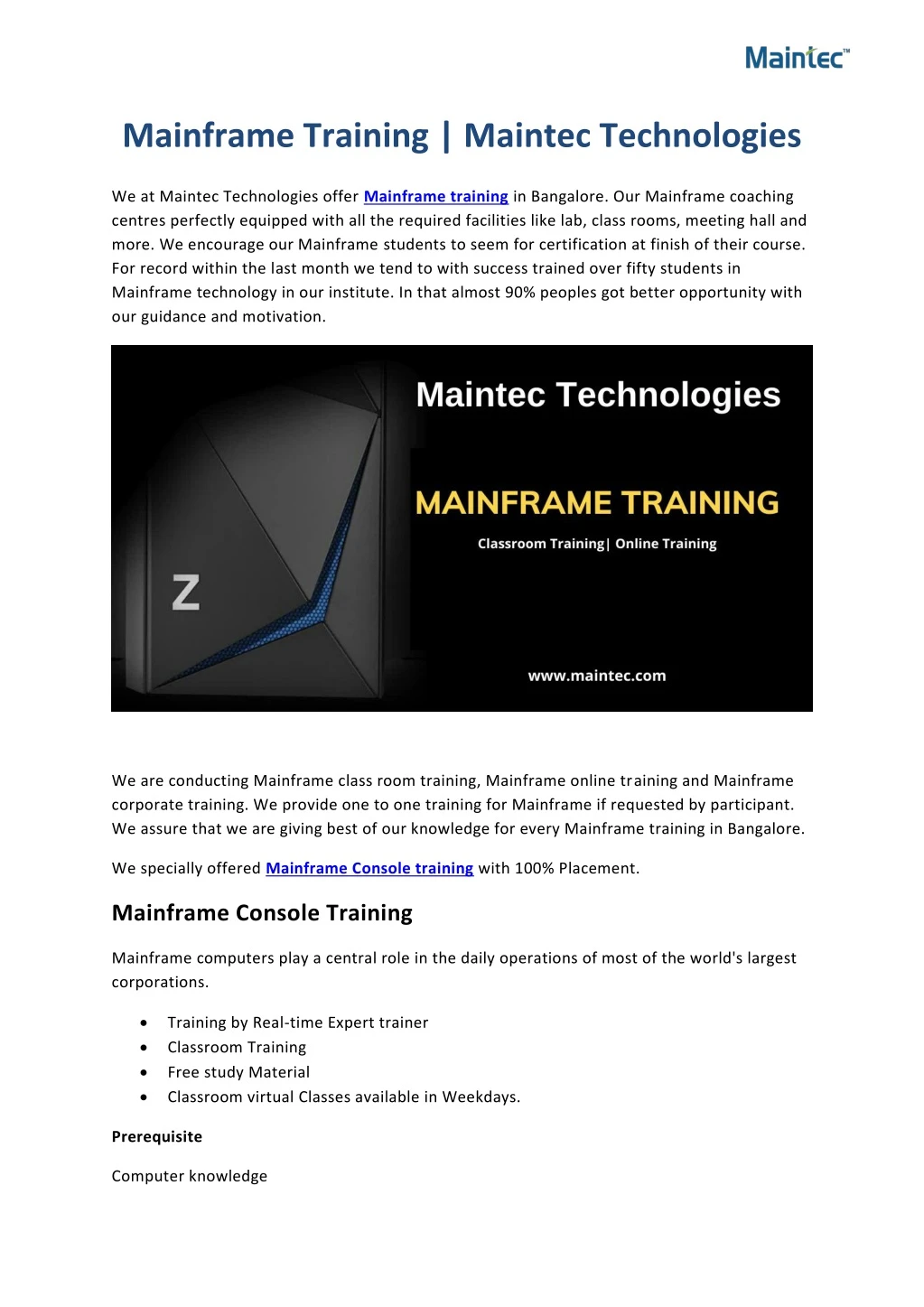 mainframe training maintec technologies