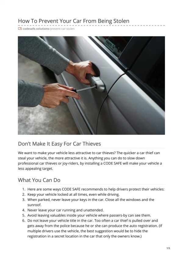 How To Prevent Your Car From Being Stolen | Code Safe