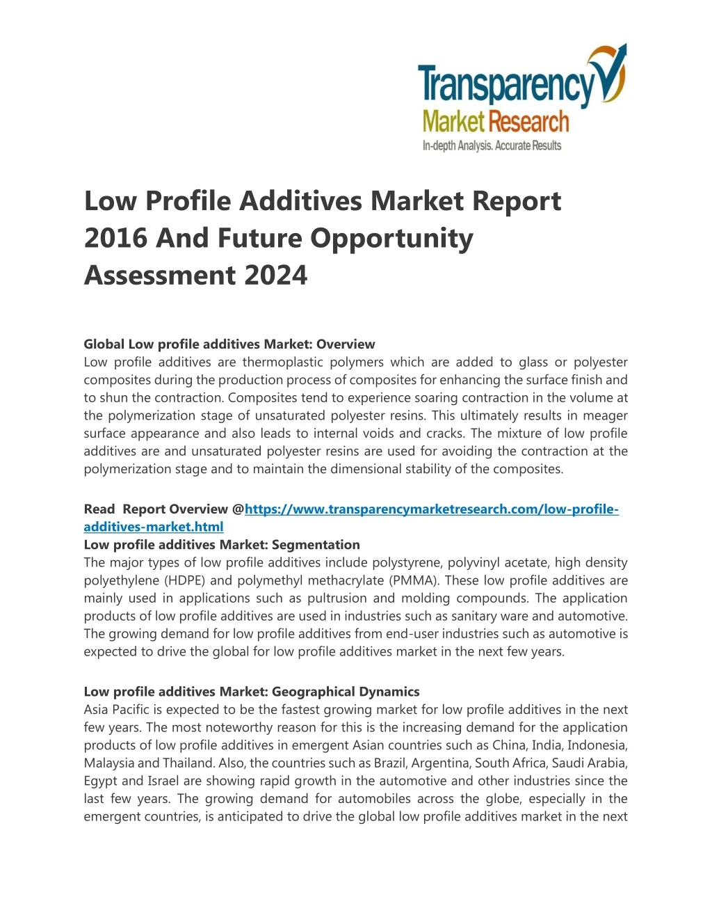 low profile additives market report 2016